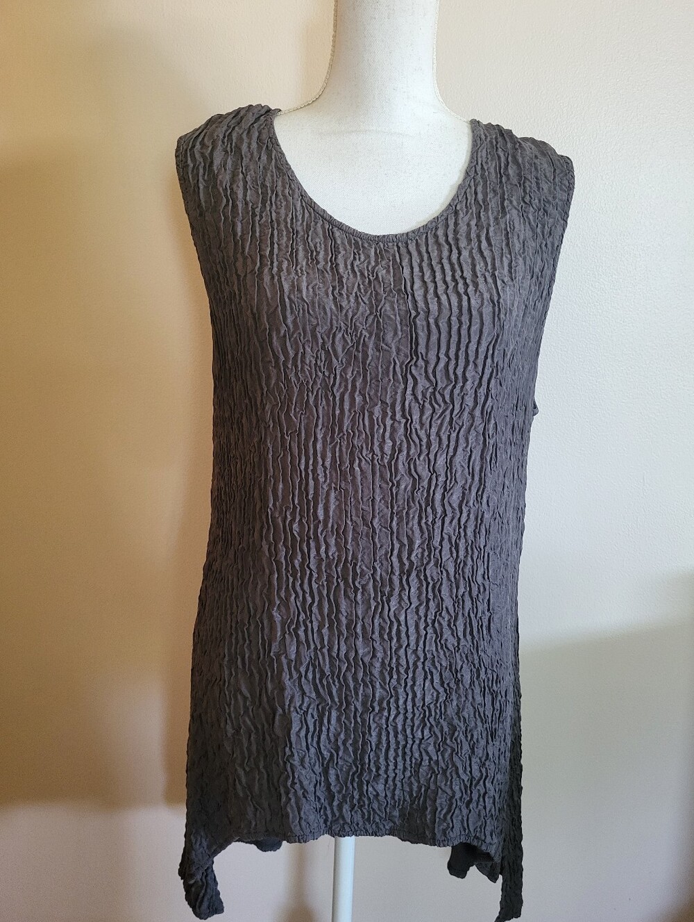 Grizas Crinkled Silk Tunic Tank Top Gray Size Large